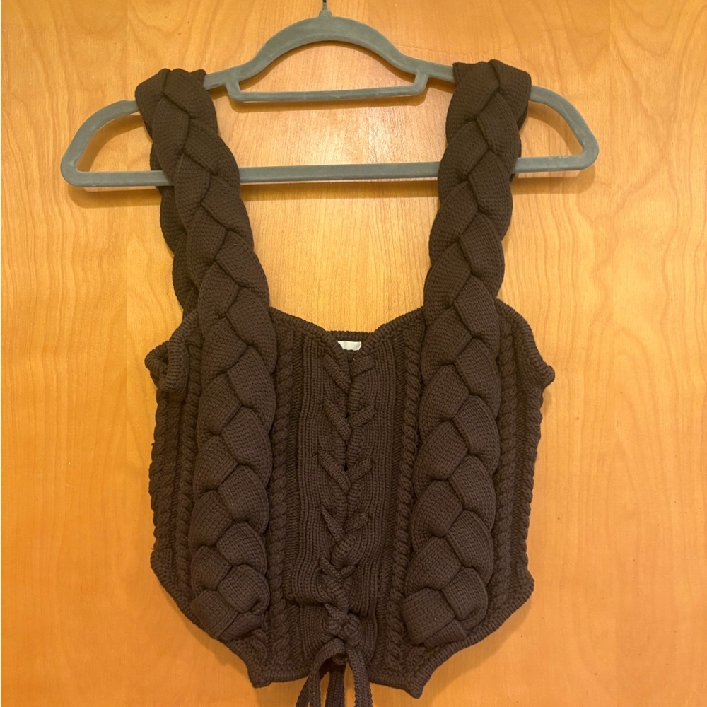LPA Braided Knit Crop Top - Brown